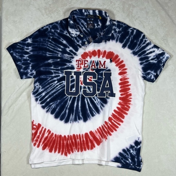 Polo Ralph Lauren Official Team USA XL Custom Slim Fit 2020 Tie Dye Polo Shirt - Picture 3 of 11